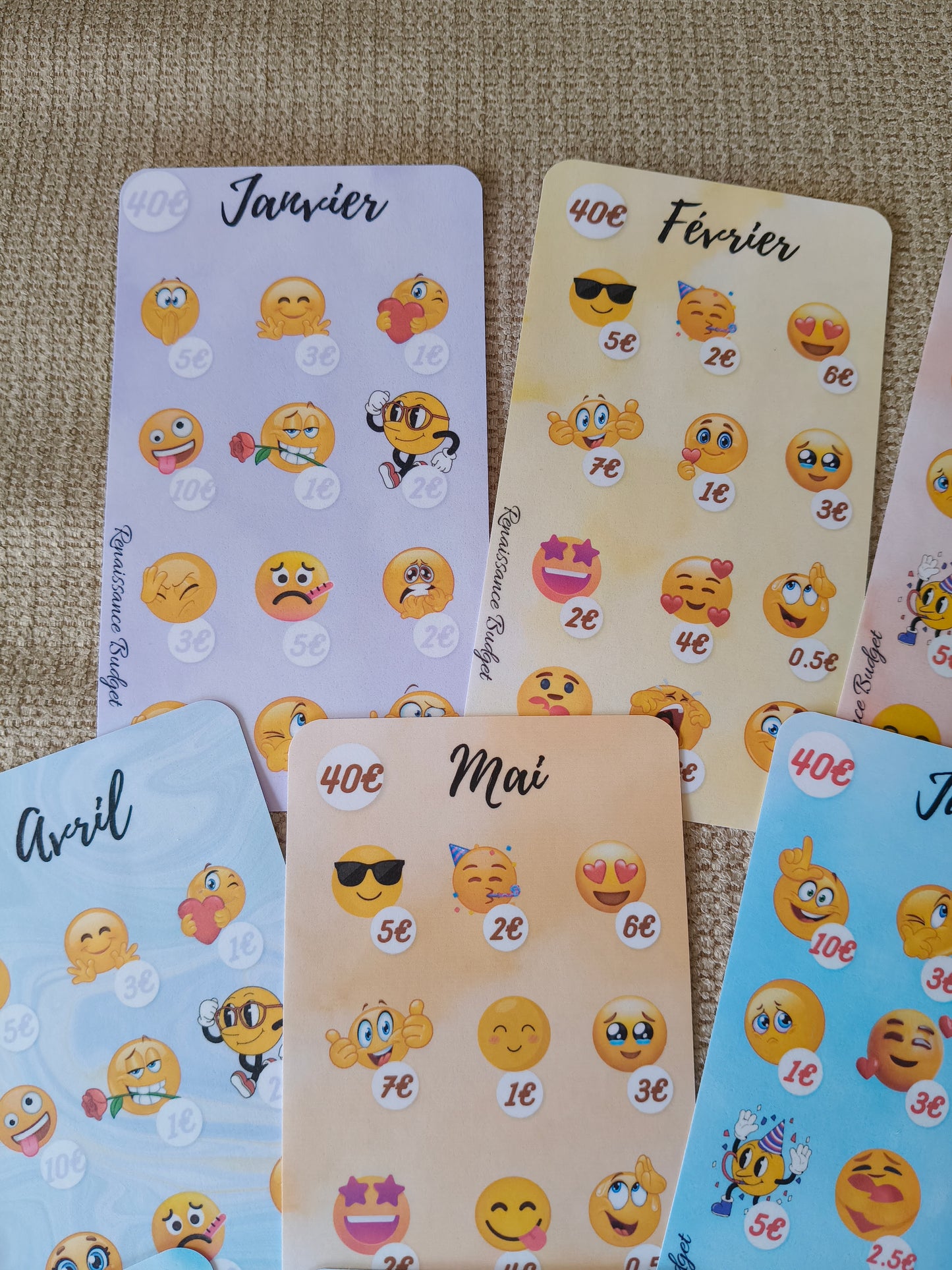 Défi d'épargne 12 mois Emojis — 480€ d'épargne en cochant
