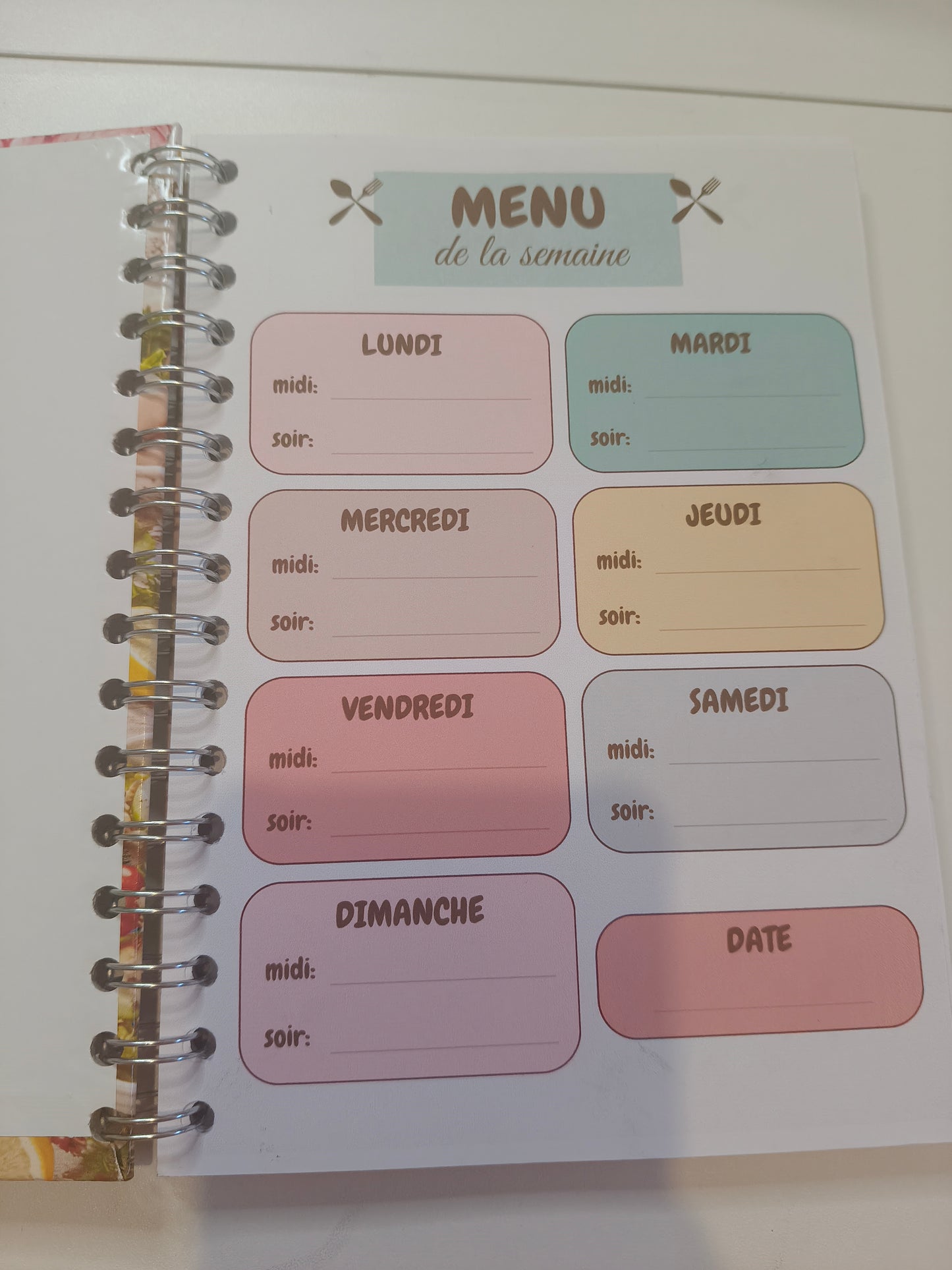 🗓️ Carnet A5 – Menu de la semaine