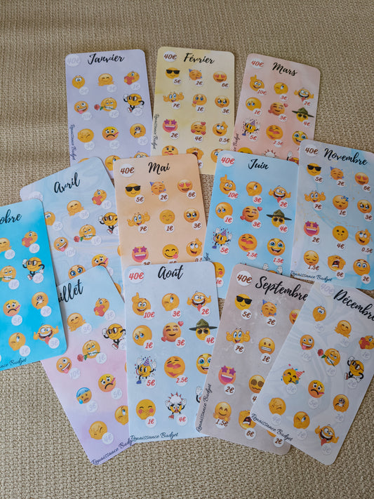 Défi d'épargne 12 mois Emojis — 480€ d'épargne en cochant