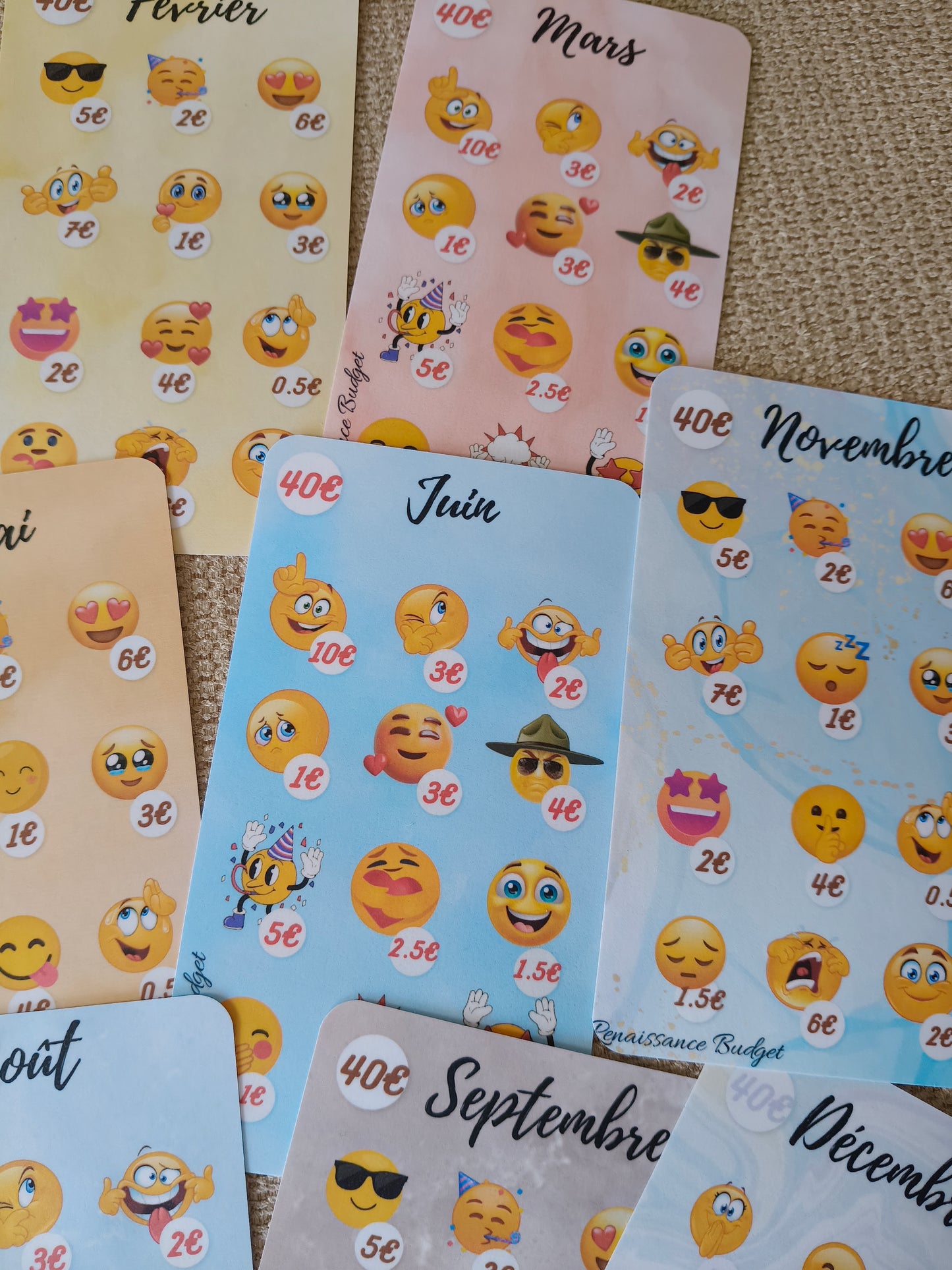 Défi d'épargne 12 mois Emojis — 480€ d'épargne en cochant