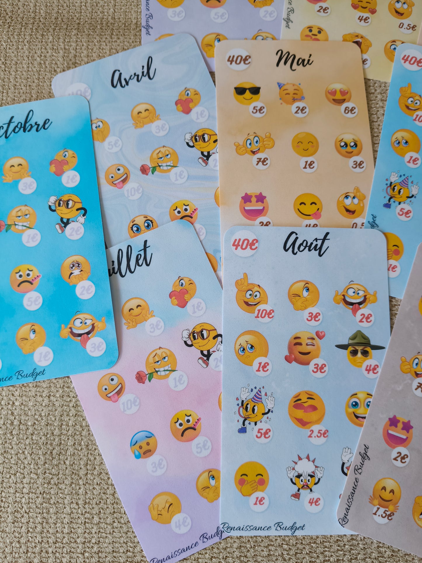 Défi d'épargne 12 mois Emojis — 480€ d'épargne en cochant