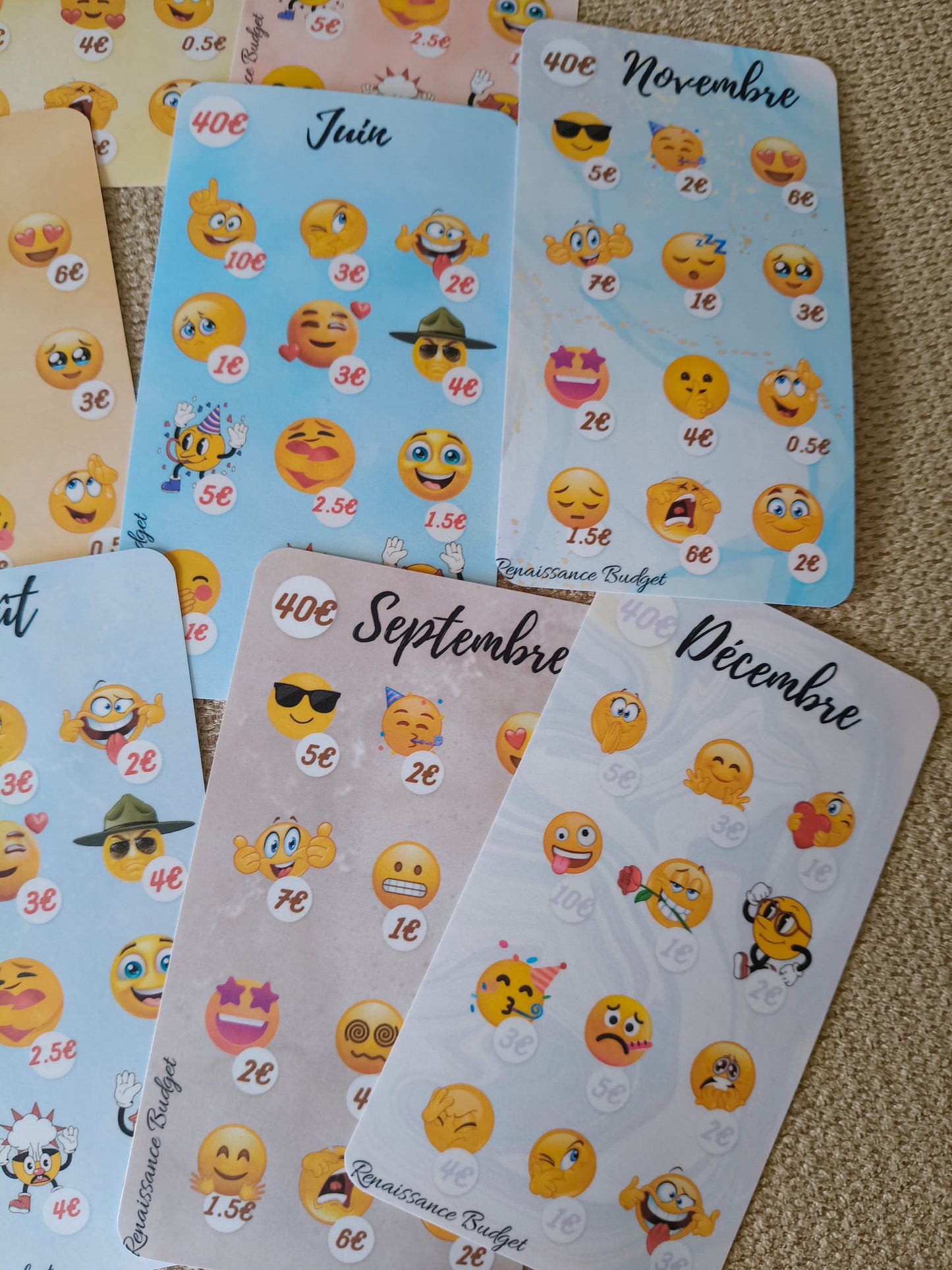 Défi d'épargne 12 mois Emojis — 480€ d'épargne en cochant